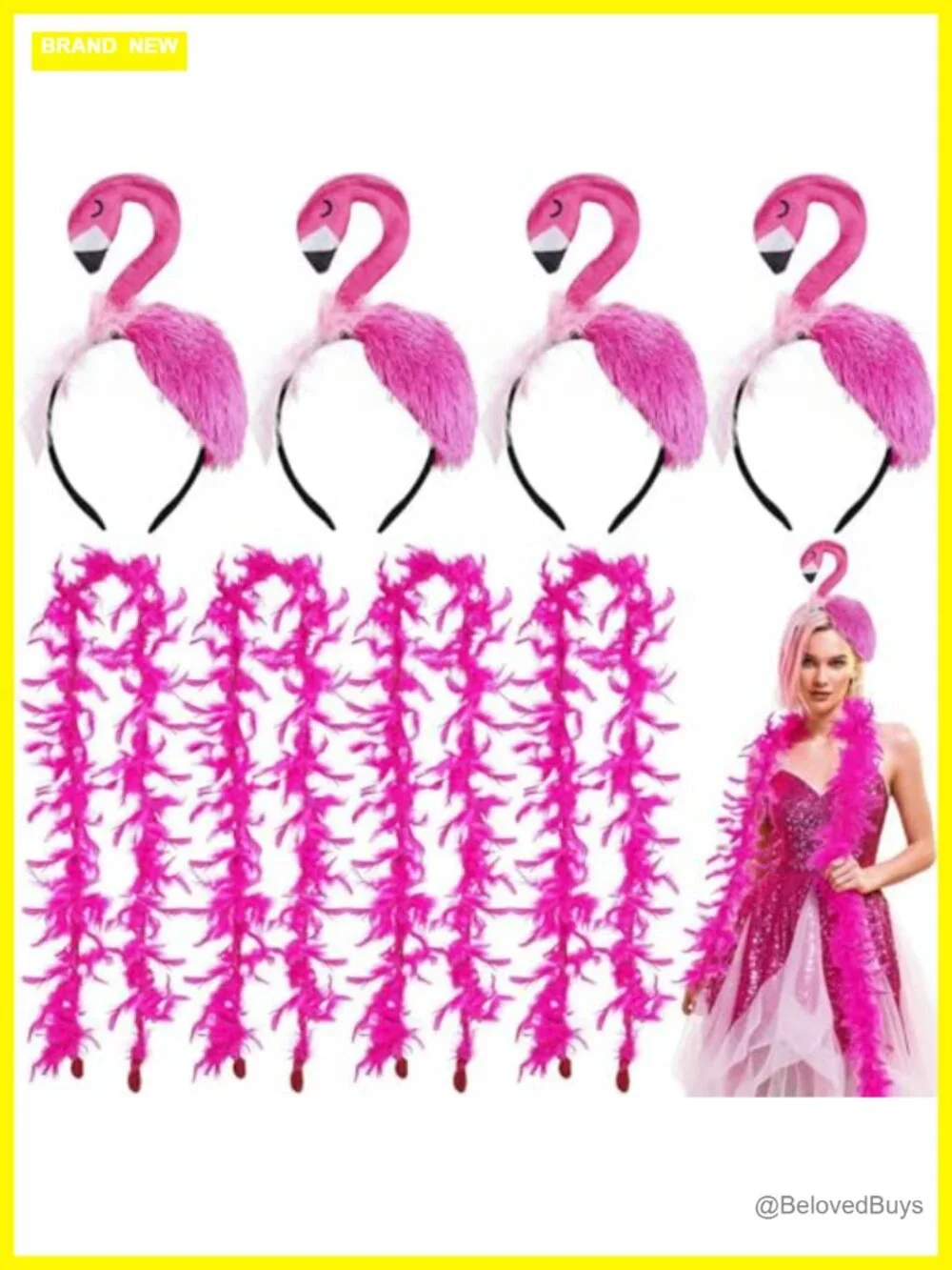 Costume Headband Set with Feather Boas for Hawaiian Luau Party
